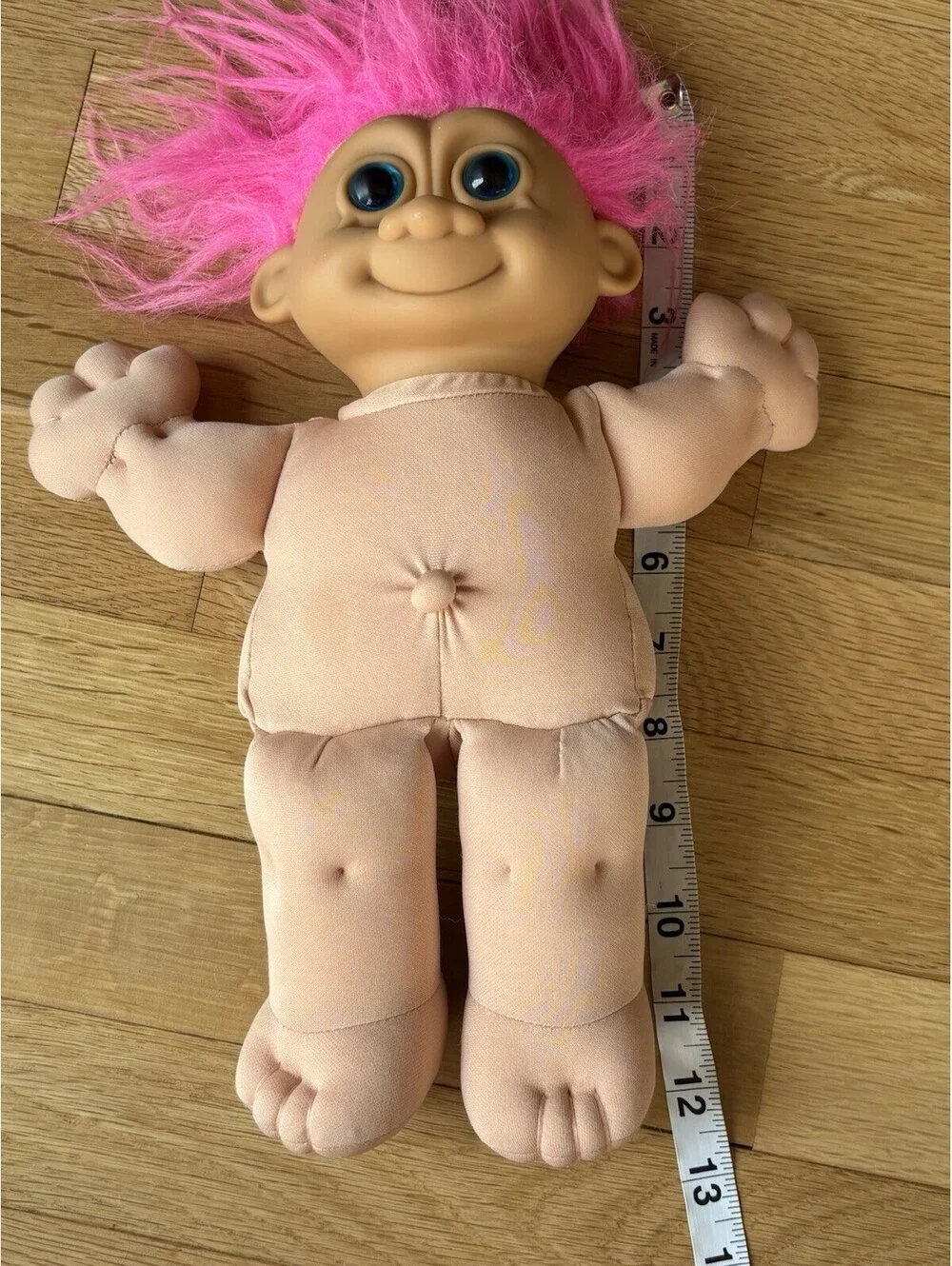Vintage Russ Troll Kid Doll Pink Hair Floral Dress Plush Cloth Body 1992 14